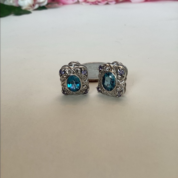 10k LONDON BLUE TOPAZ LEVERBACK EARRINGS - Picture 4 of 5